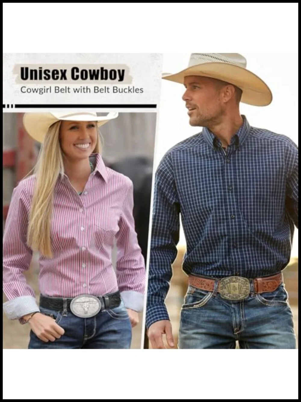 Genuine Leather Cowboy Belt 2 Pack Western Belt Buckle Set for Men Women